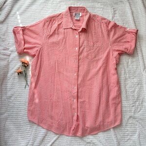 Vintage Mainstreet Blues Red & White Seersucker Striped Button Down Shirt L